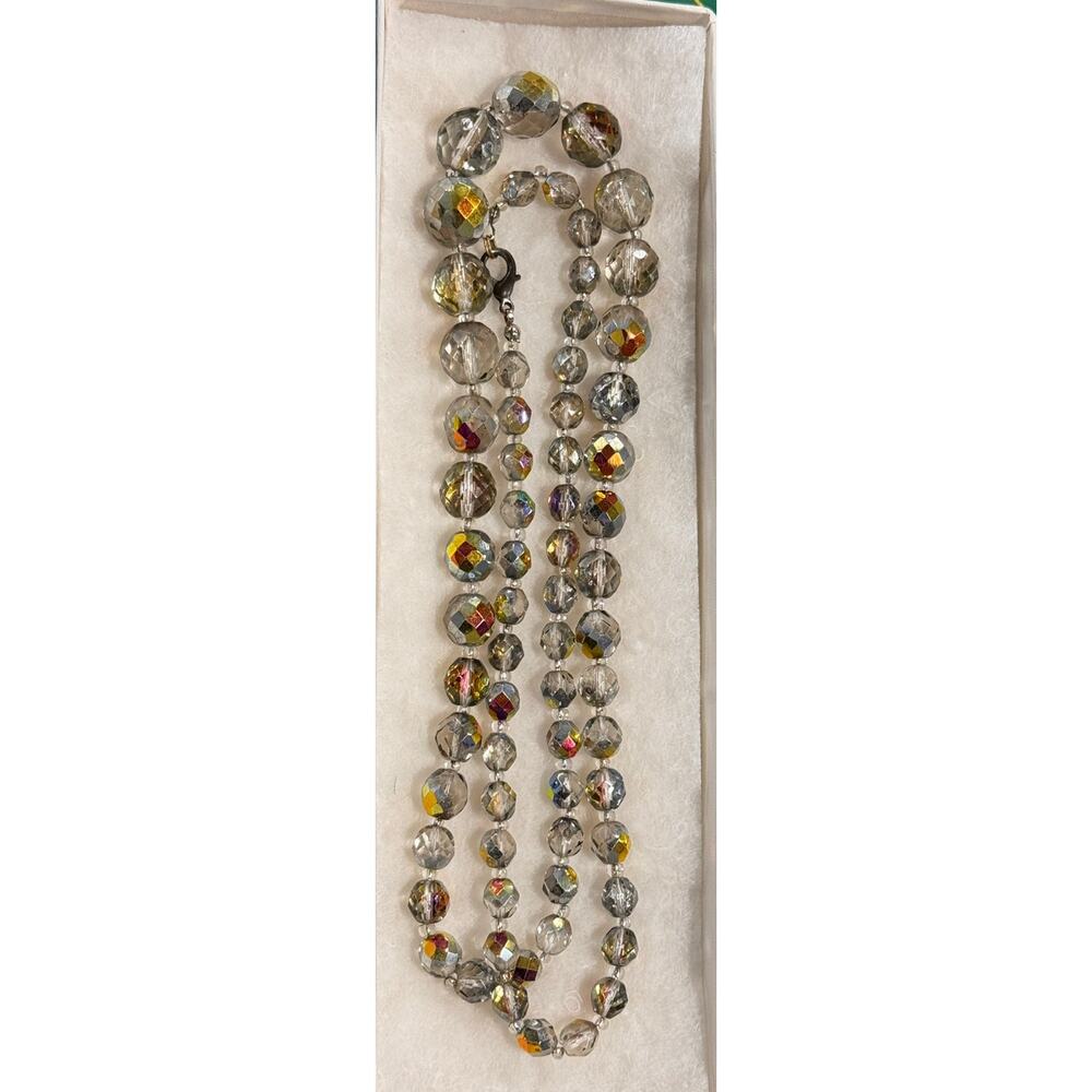 Vintage AB Aurora Borealis graduated crystal beaded necklace 30"